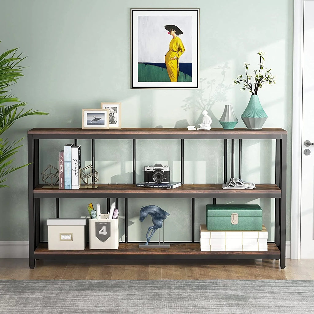Narrow Long Sofa Table with Storage Shelves Rustic Brown L477417