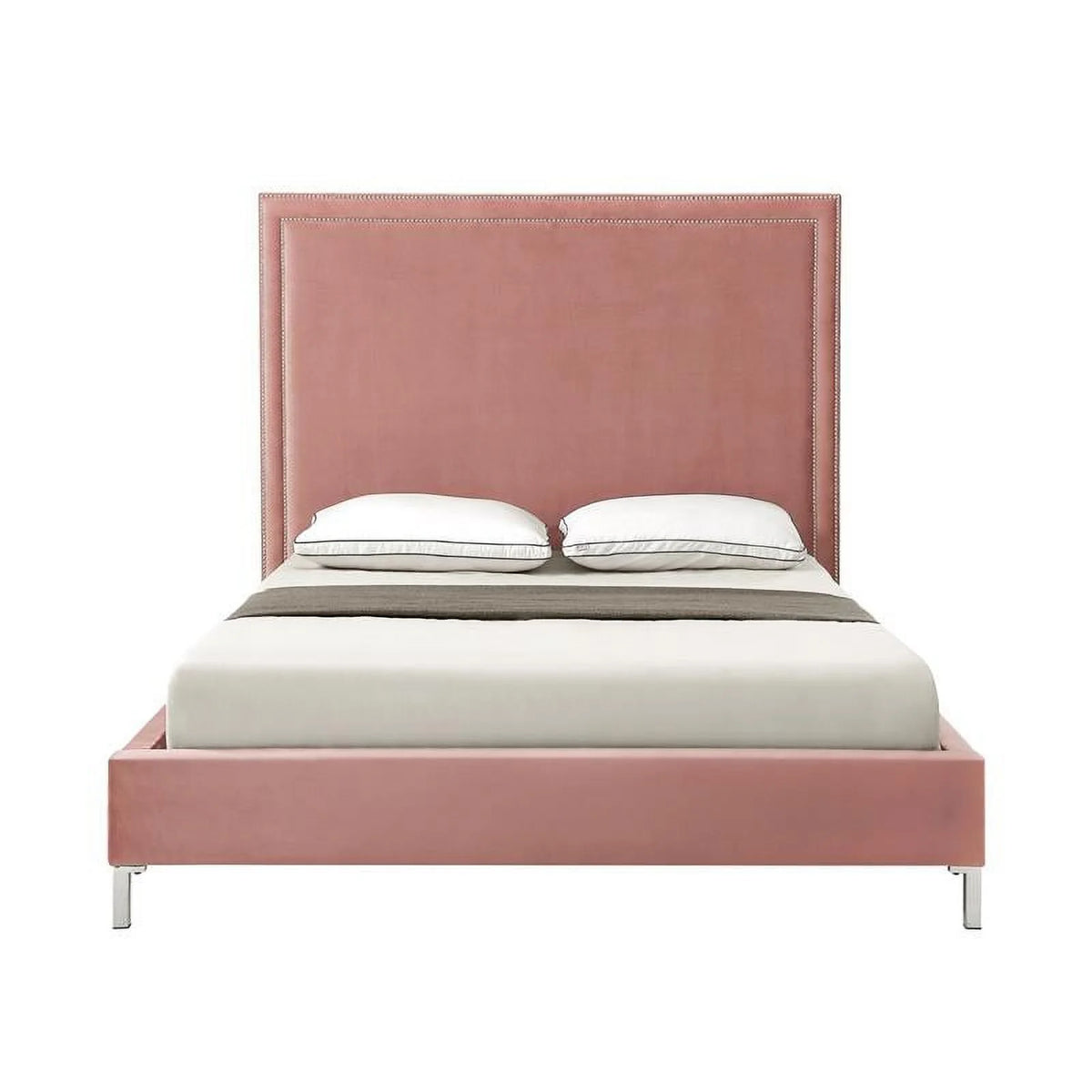 Blush Pink Velvet Queen Bed S702