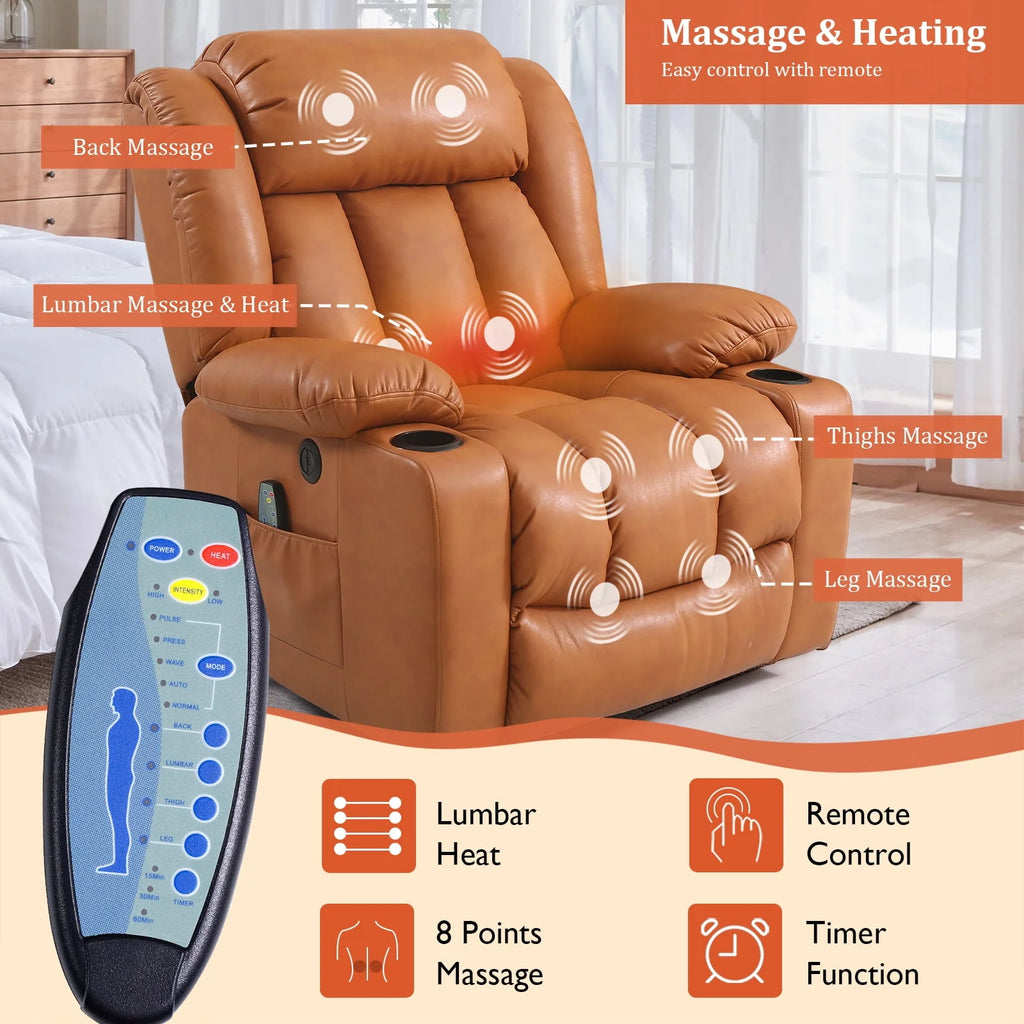 Large Power Lift Recliner Chair with Heat and Massage Leather Grey A4699