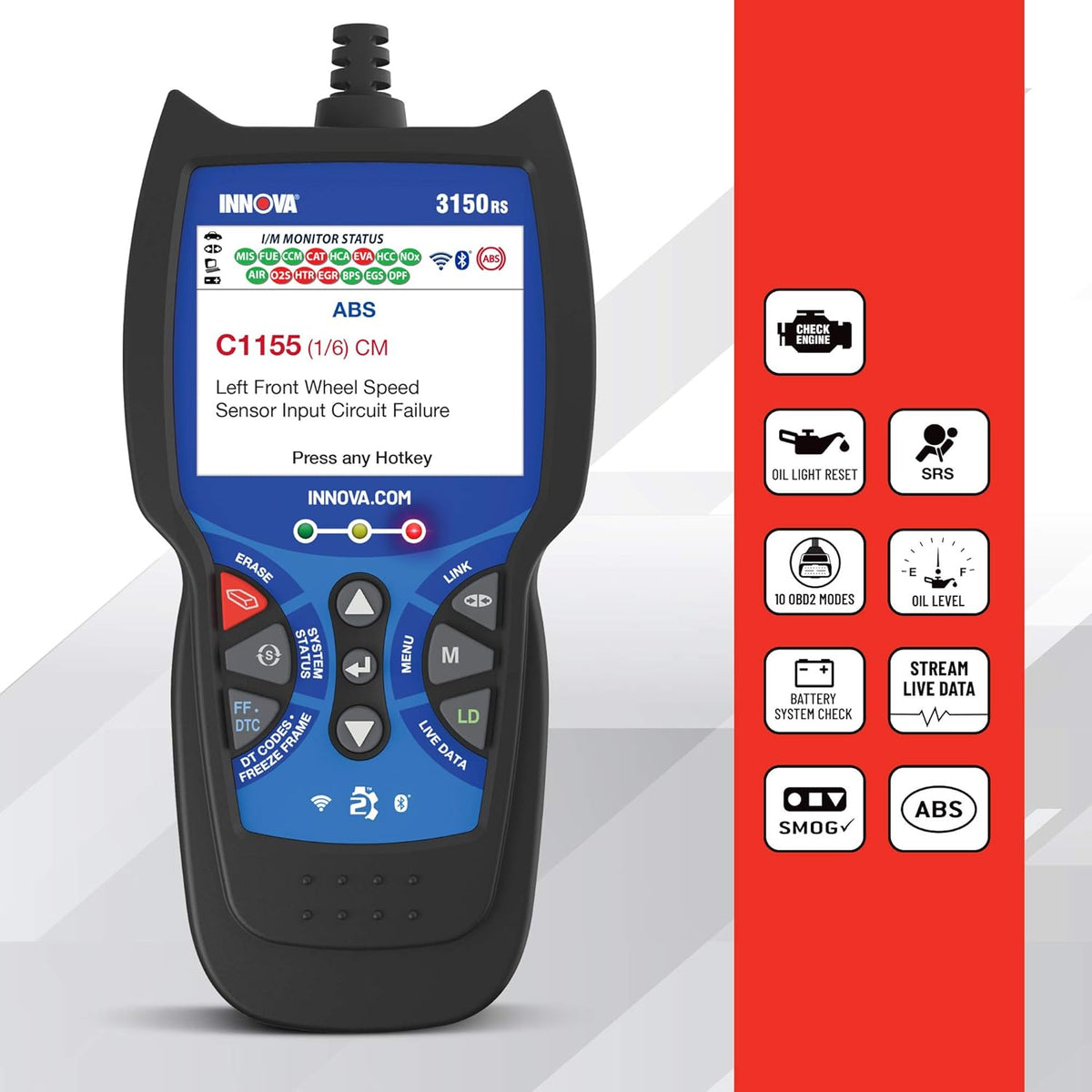 OBD2 Scanner Car Code Reader with ABS SRS Live Data N10466