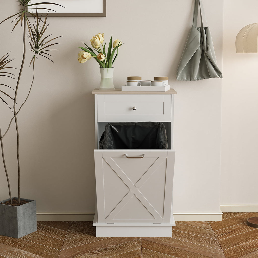 White Tilt Out Trash Can Cabinet R572817