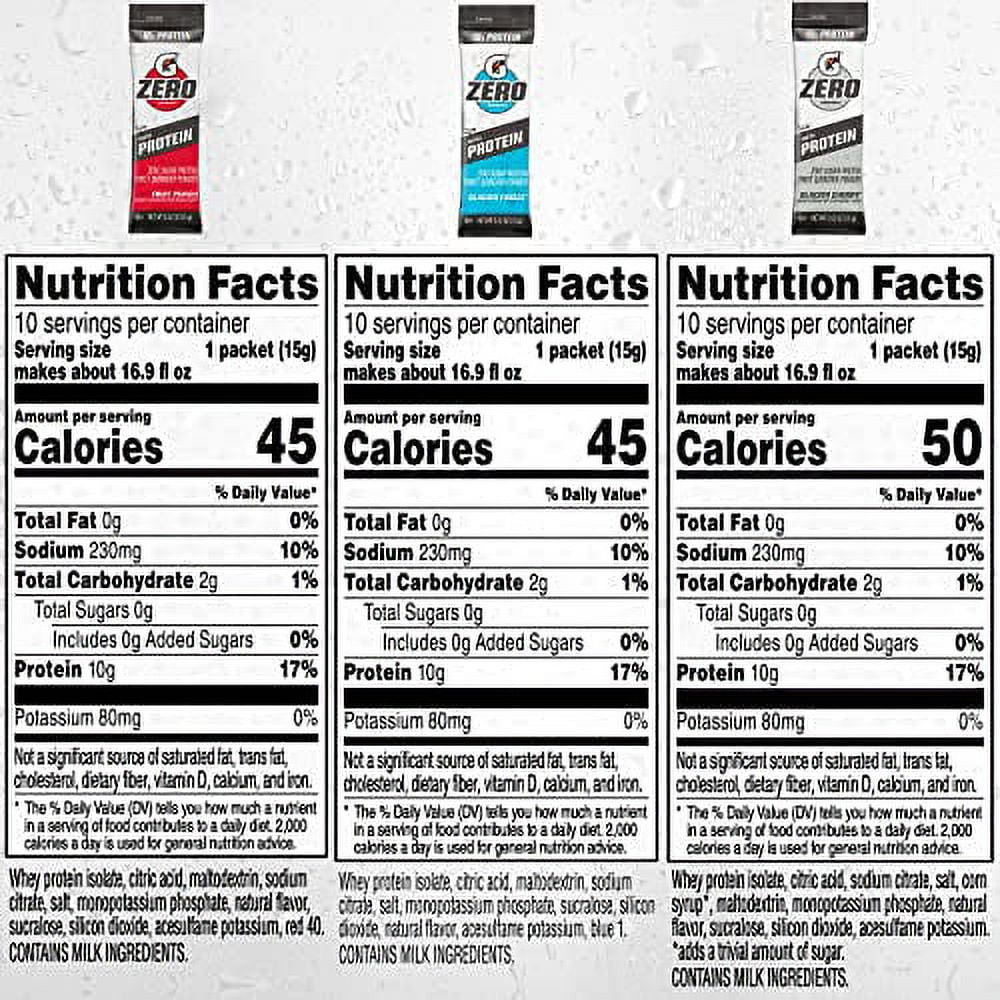 Zero Sugar Electrolytes Whey Protein Isolate Powder Sticks 3 Flavor Variety Pack 30 Pack J5058
