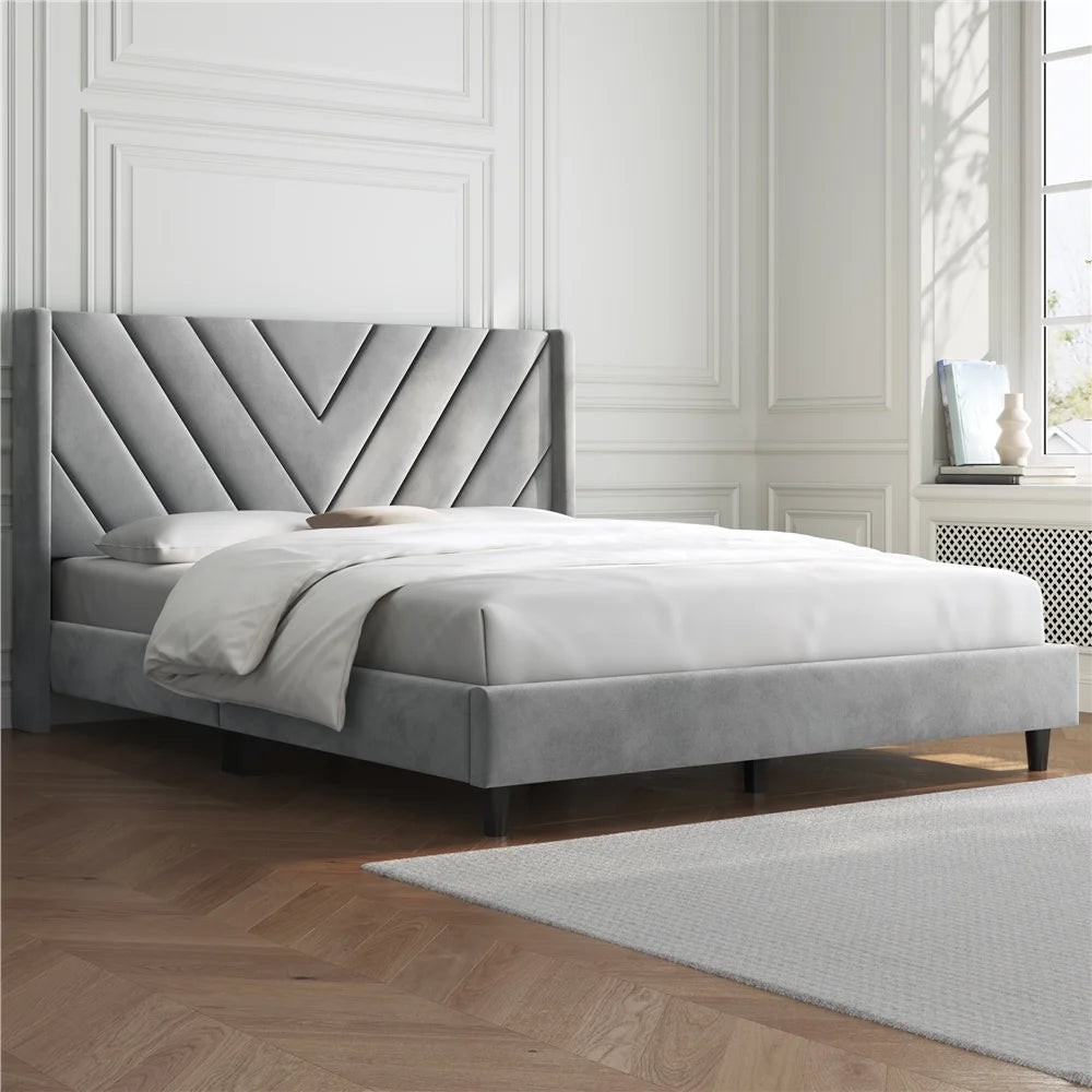 Queen Upholstered Platform Bed with Slat Support B5620