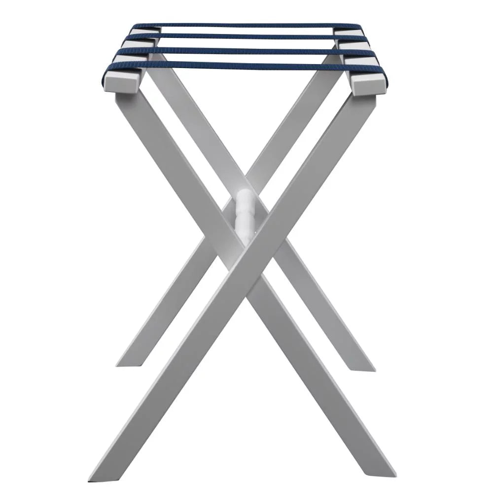 White Wood Luggage Rack with 4 Navy Nylon Straps X840
