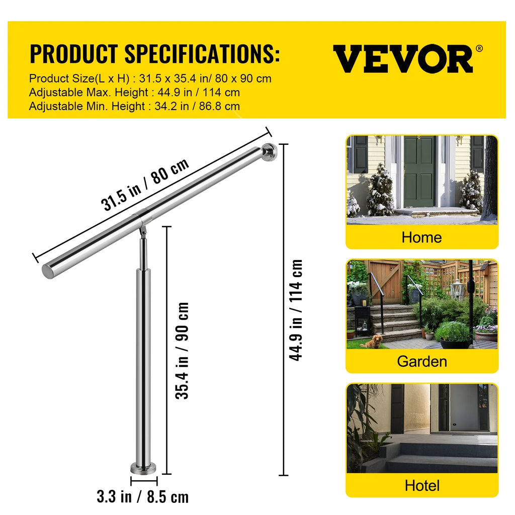 Stainless Steel 1 Step Handrail 80 x 90 CM W722966
