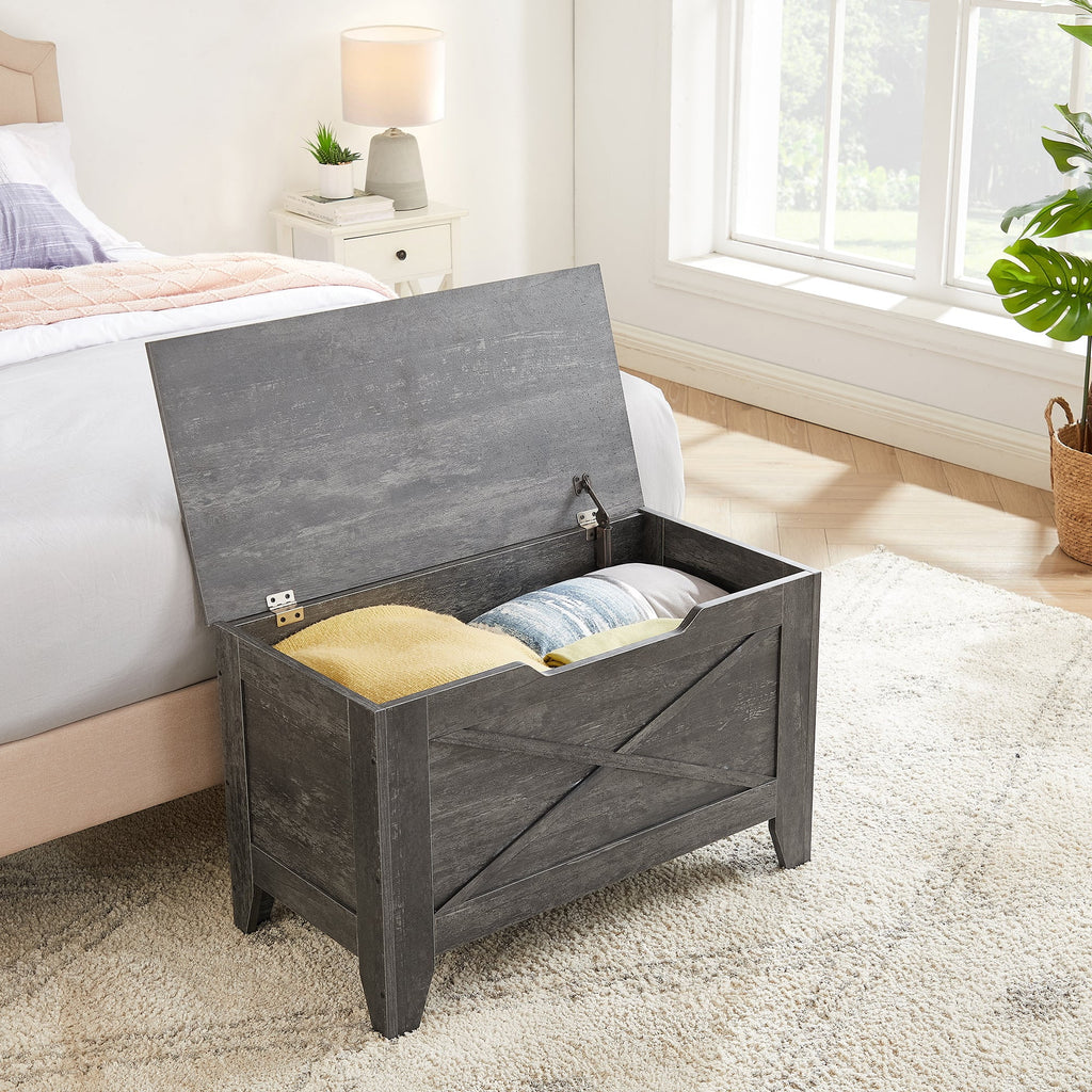 Charcoal Gray Storage Ottoman Bench with Safety Hinge Q682583
