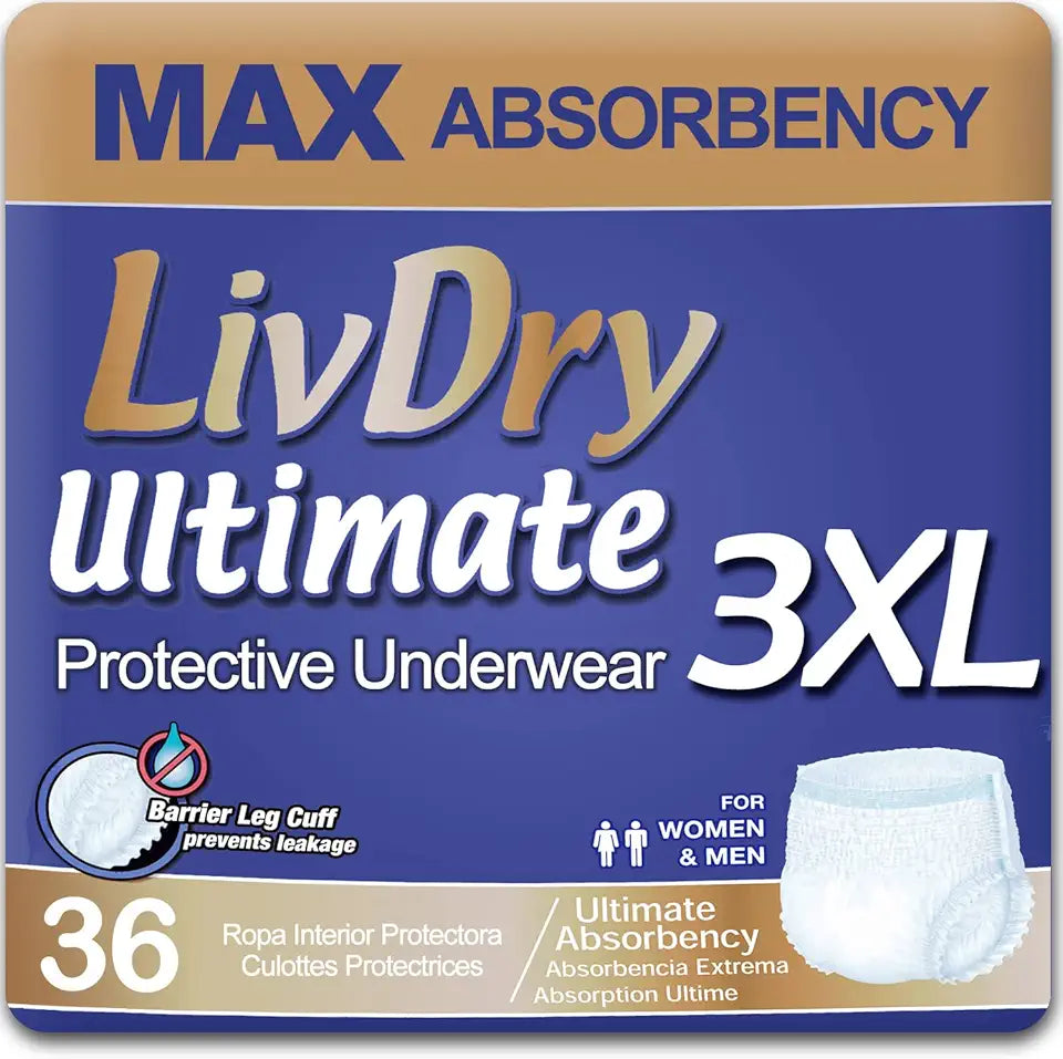 Adult Incontinence Underwear, High Absorbency, Leak Cuff Protection, XXX-Large, 36 Count F608
