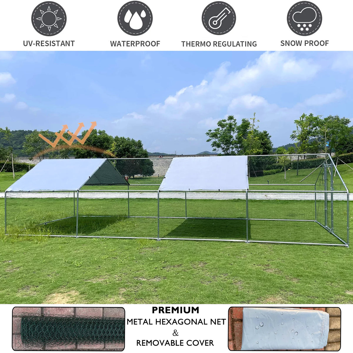 10x26ft Metal Walk-in Chicken Coop with Cover O457484