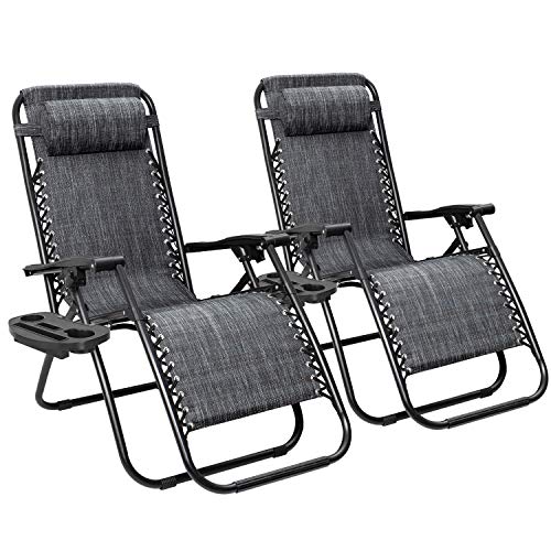Zero Gravity Chair Outdoor Folding Lounge Chair with Pillow Grey V287