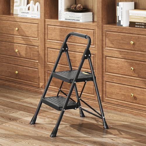 4 Step Steel Step Stool with Handrail, Black M2606