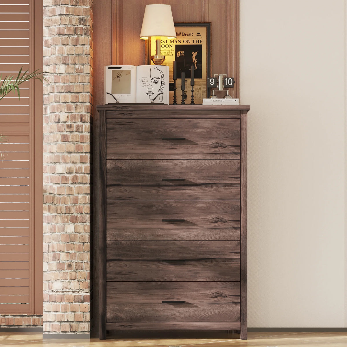 Light Gray 5 Drawer Wood Dresser T733