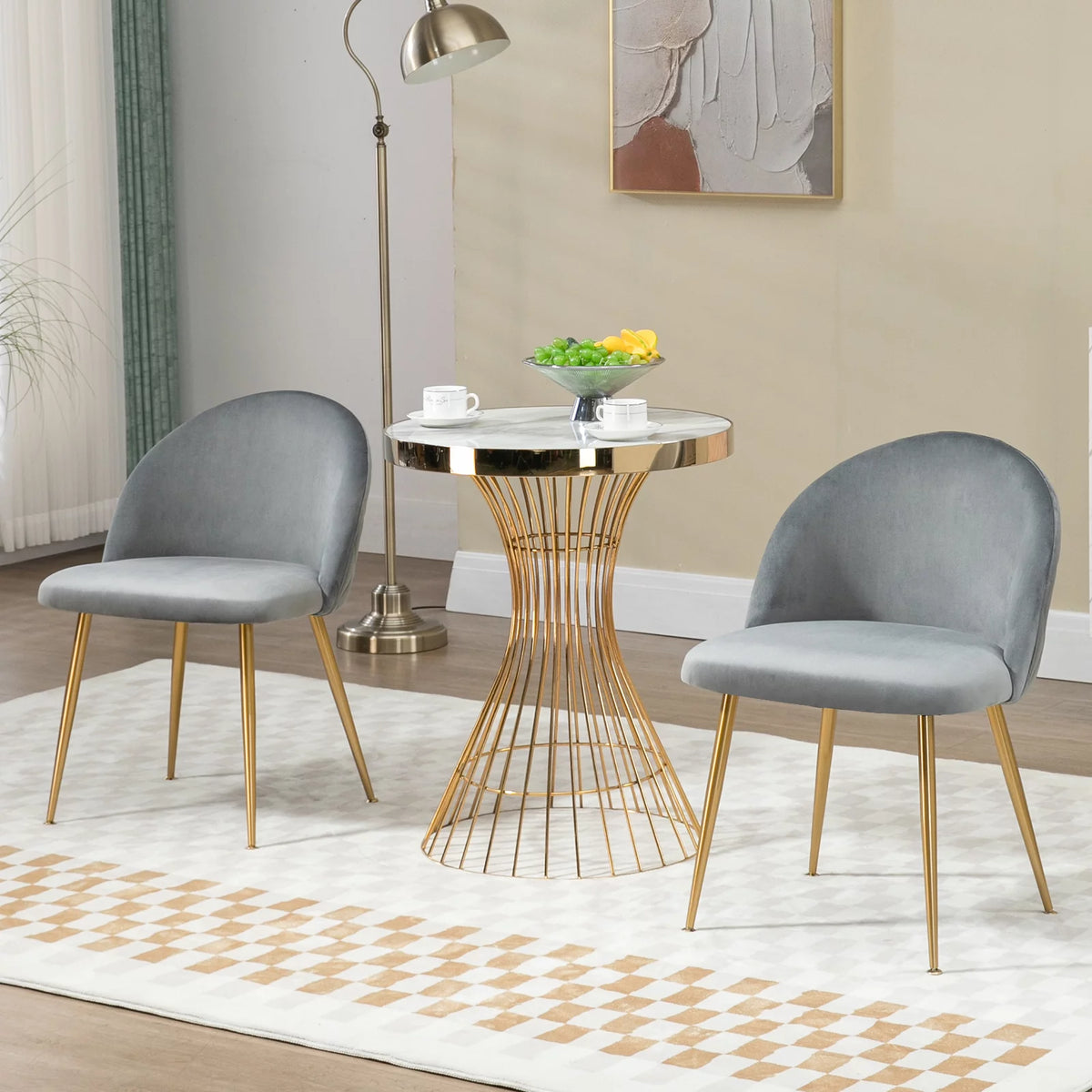 Set of 4 Grey Upholstered Velvet Dining Chairs O1269