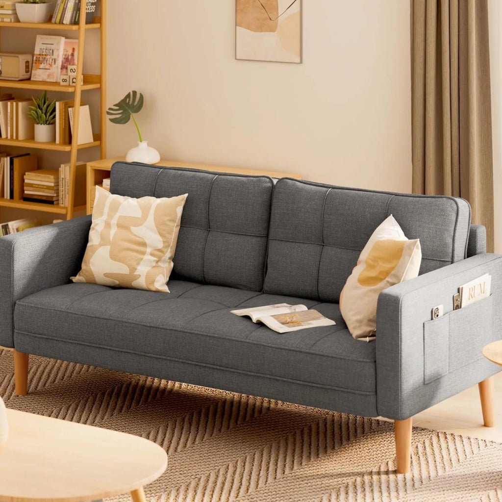 Beige Loveseat Sofa with Wood Legs H145