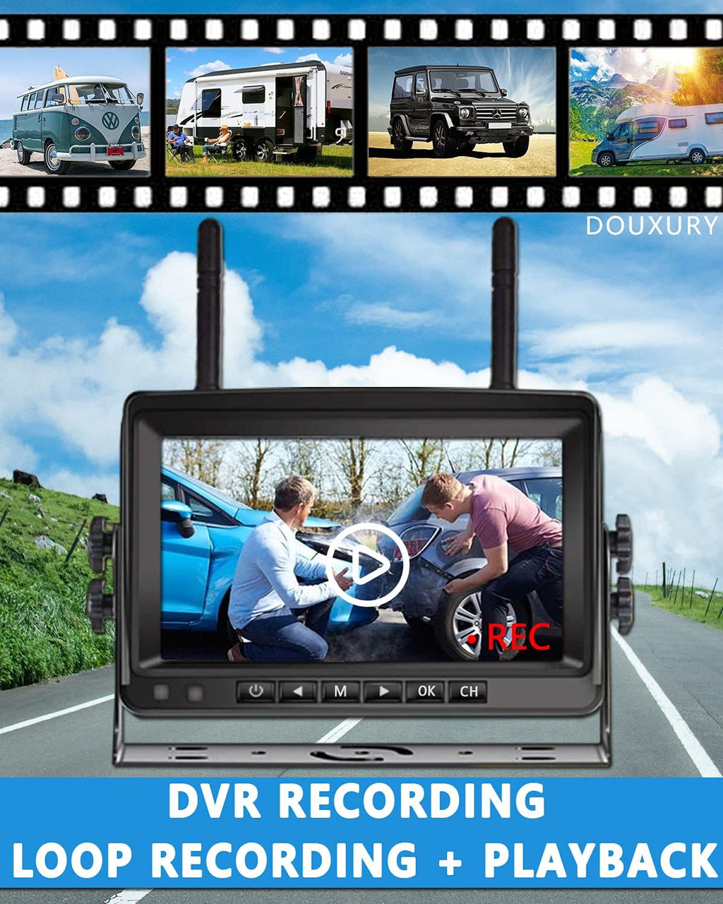 Wireless Backup Camera IP69 Waterproof 170° Wide View Angle HD 1080P with 7 Monitor D664529