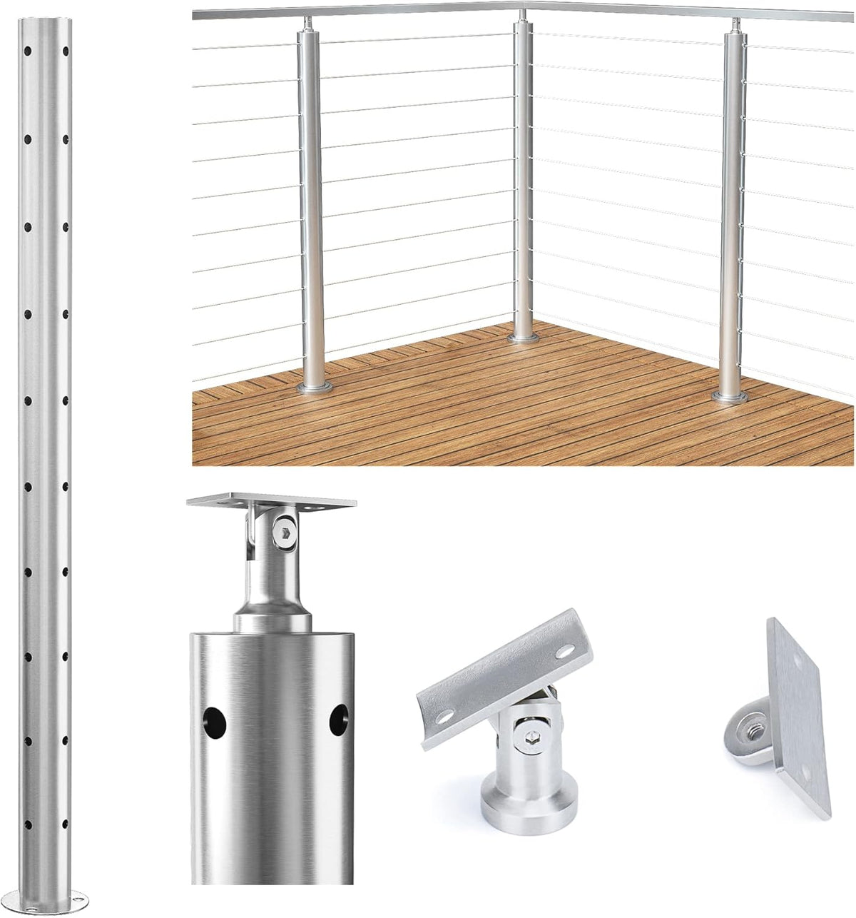 Round 36”x2.36” Stainless Steel Brushed Cable Railing Post Pack of 2 W888671