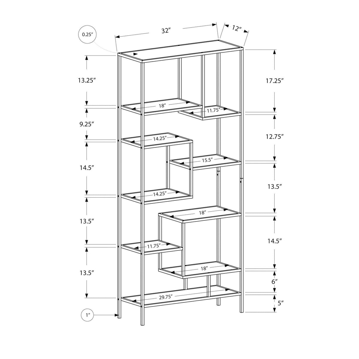 72x22H Silver Metal Bookcase with Tempered Glass Q9656
