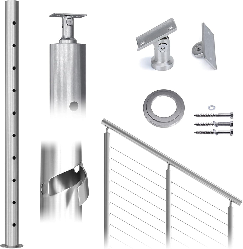 Round 36”x2.36” Stainless Steel Brushed Cable Railing Post Pack of 2 W888671