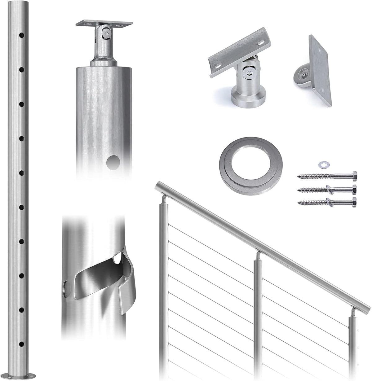 Round 36”x2.36” Stainless Steel Brushed Cable Railing Post Pack of 2 W888671