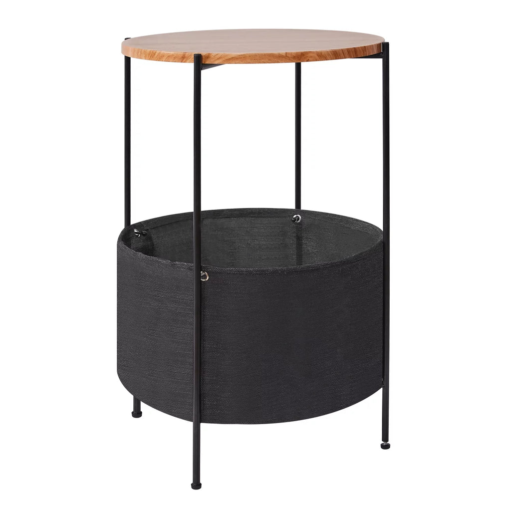 Round Wood Bedside Table with Storage Basket O6493