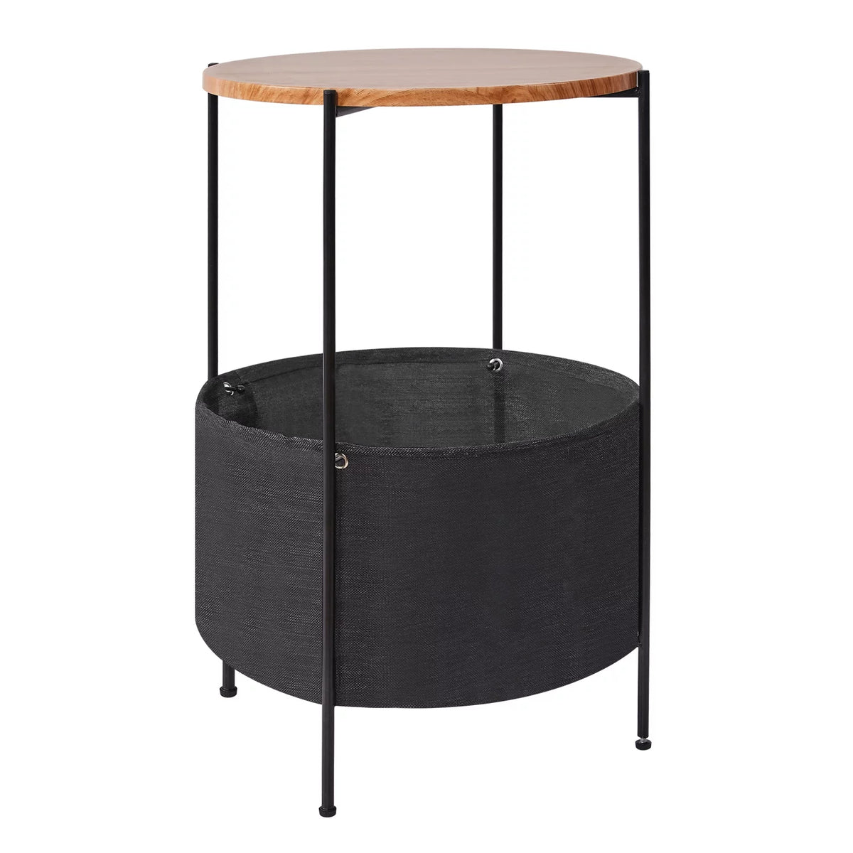 Round Wood Bedside Table with Storage Basket O6493