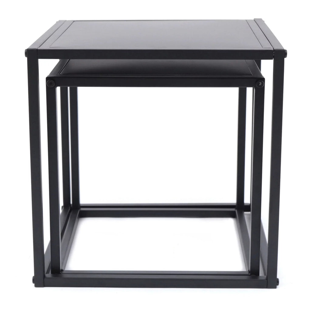 2Pcs Modern Square Metal Coffee Table Side Table End Table Matt Black O14826