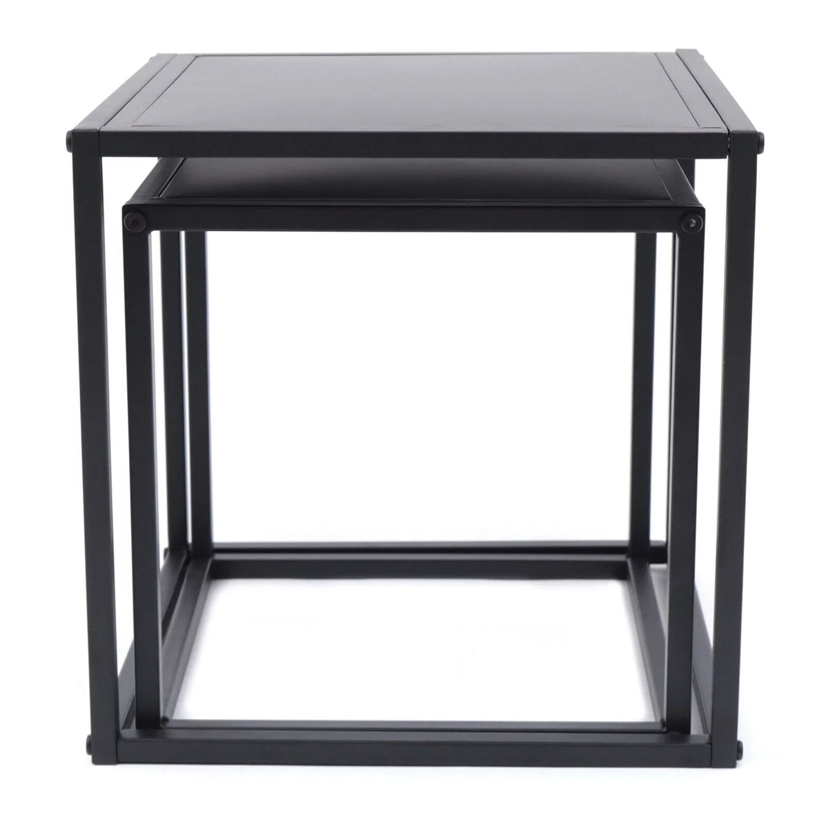 2Pcs Modern Square Metal Coffee Table Side Table End Table Matt Black O14826