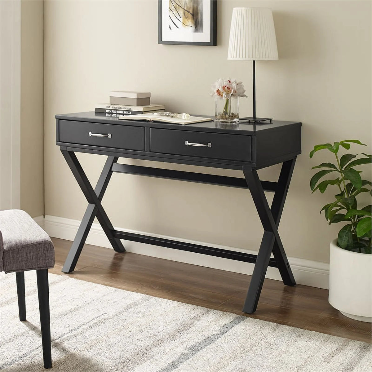 Black 2-Drawer Wood Desk M982