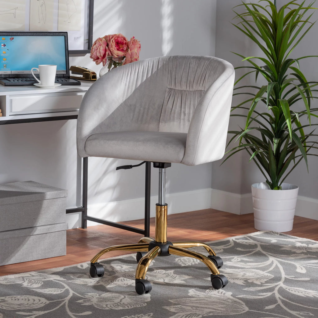 Grey Velvet Gold Metal Swivel Office Chair U239
