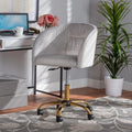 Grey Velvet Gold Metal Swivel Office Chair U239