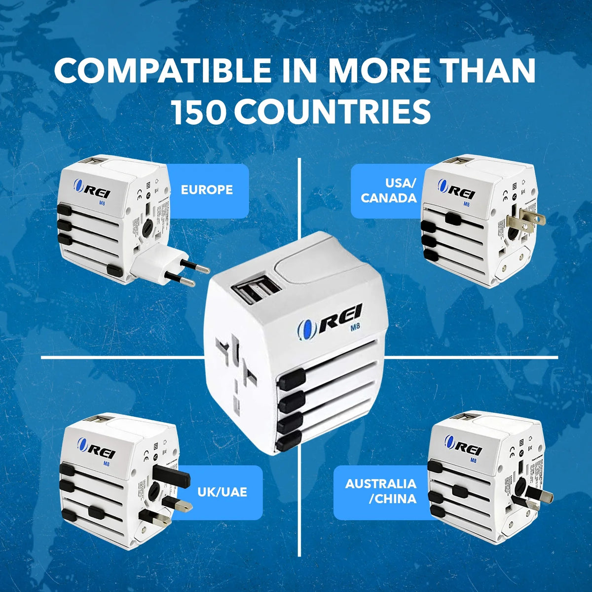 White International Travel Plug Adapter with Dual USB Charger I458