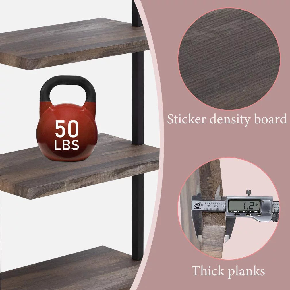 4 Shelf Wall Mount Bookshelf with Metal Frame L5669