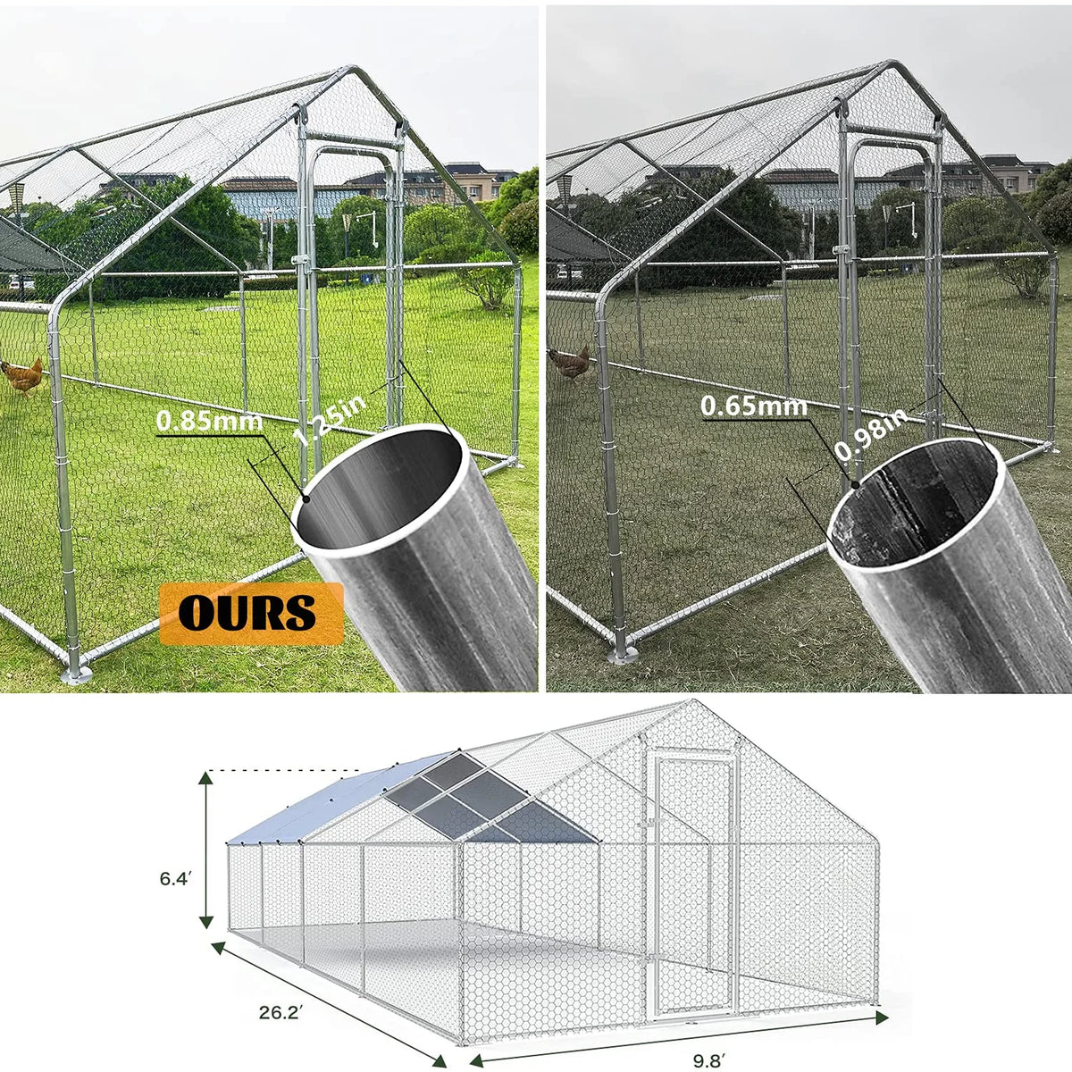 10x26ft Metal Walk-in Chicken Coop with Cover O457484