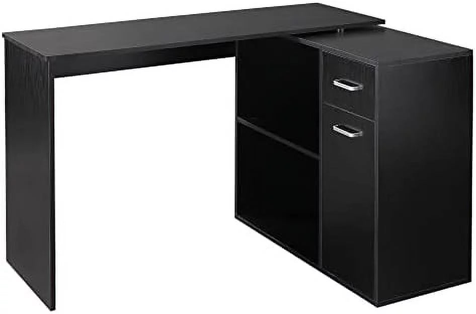 L Shaped Computer Desk with Shelves Drawer and Cabinet White E503