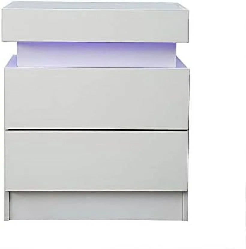 White 3 Drawer Nightstand with Led Backlight B7458