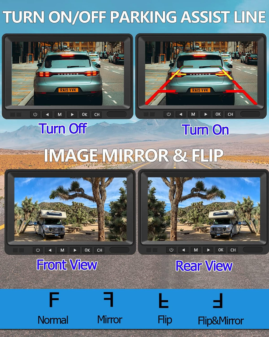 Wireless Backup Camera IP69 Waterproof 170° Wide View Angle HD 1080P with 7 Monitor D664529