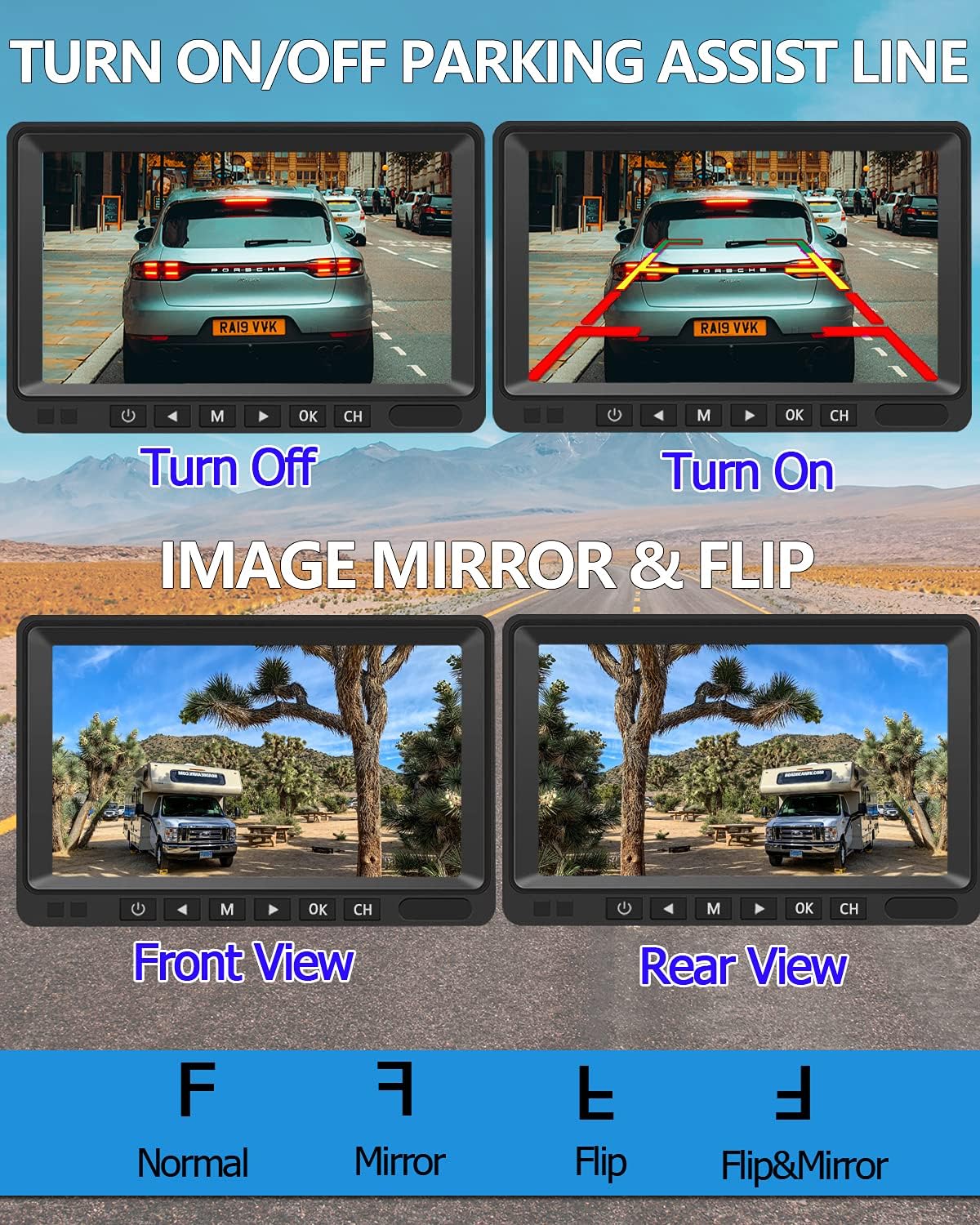 Wireless Backup Camera IP69 Waterproof 170° Wide View Angle HD 1080P with 7 Monitor D664529
