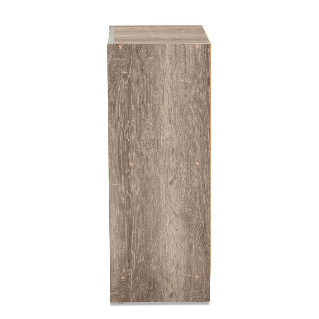 Weathered Oak Finished Wood 2-Door Shoe Cabinet I9964