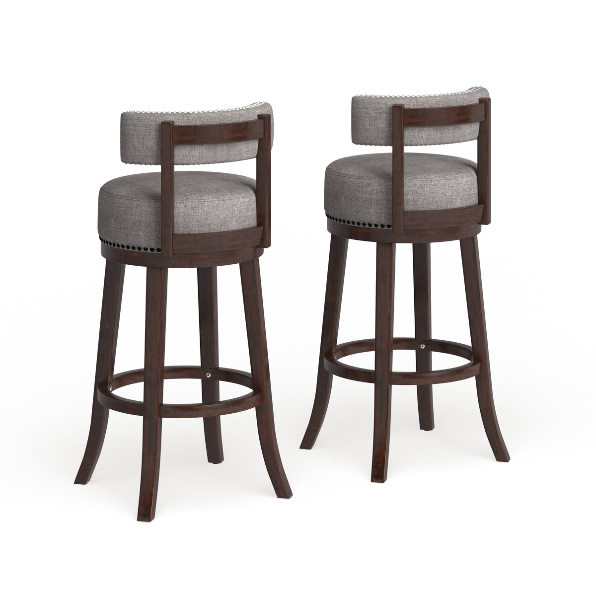 Grey Nailhead Swivel Barstool Set of 2 P13714