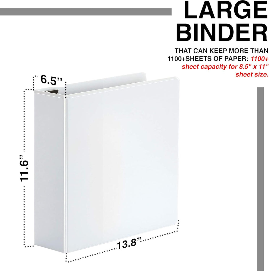 4 Pack 6 Inch Capacity D Ring Binder with Pockets White H422