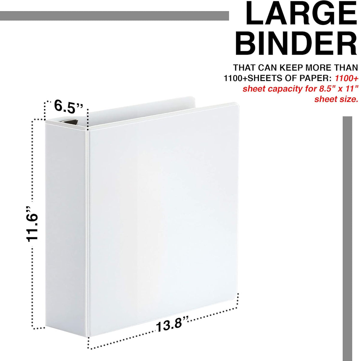 4 Pack 6 Inch Capacity D Ring Binder with Pockets White H422
