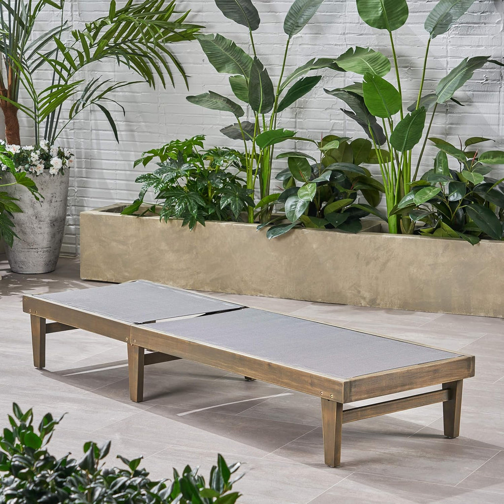 Outdoor Mesh Chaise Lounge with Acacia Wood Frame P178662