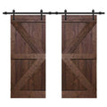 36 in. x 84 in. Walnut Stain Solid Knotty Pine Wood Double Interior Sliding Barn Doors with Hardware Kit M6717