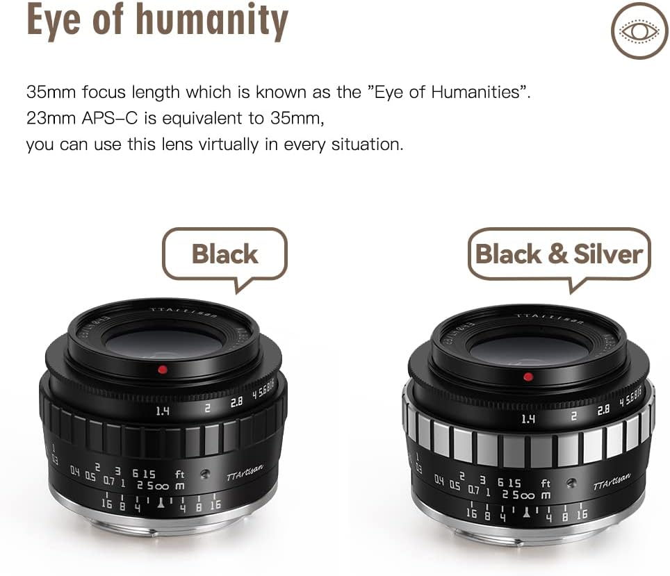 23mm F1.4 APS-C Manual Focus Prime Lens MFT M4/3 Mount Black Silver Q2583