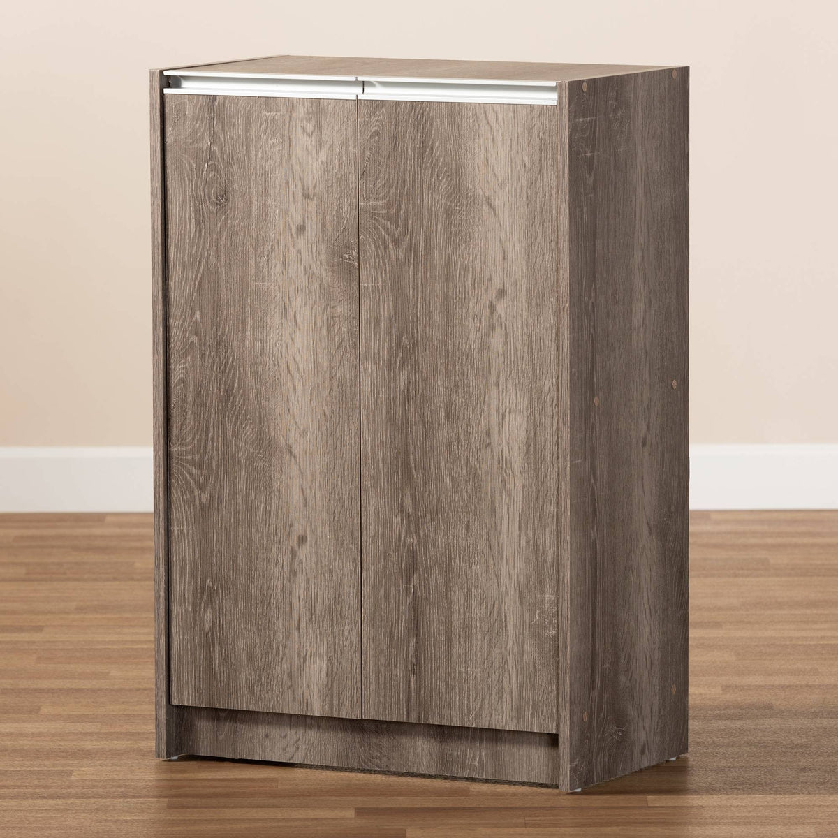 Weathered Oak Finished Wood 2-Door Shoe Cabinet I9964