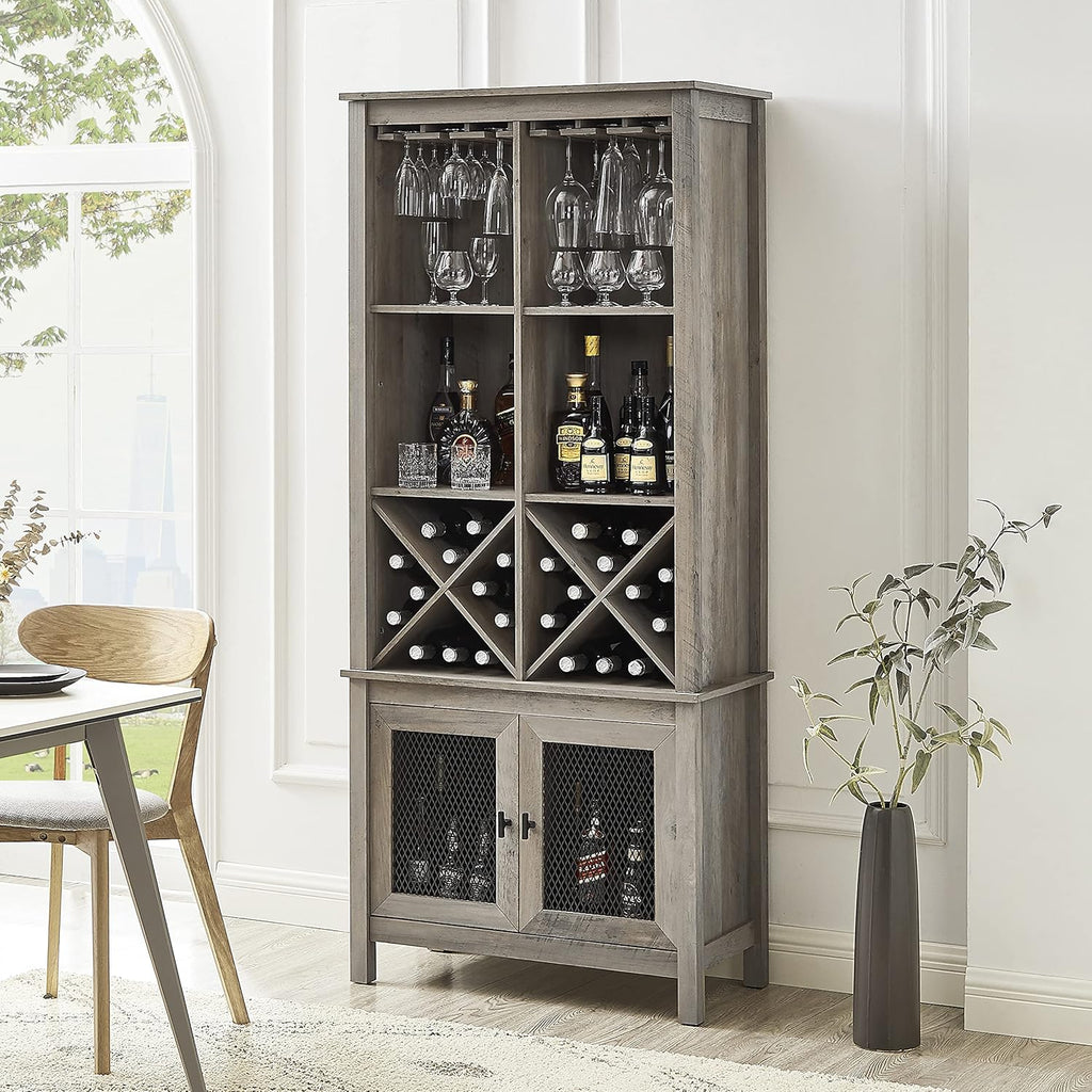 Mahogany Bar Cabinet Bookshelf with Wire Mesh Doors L4106