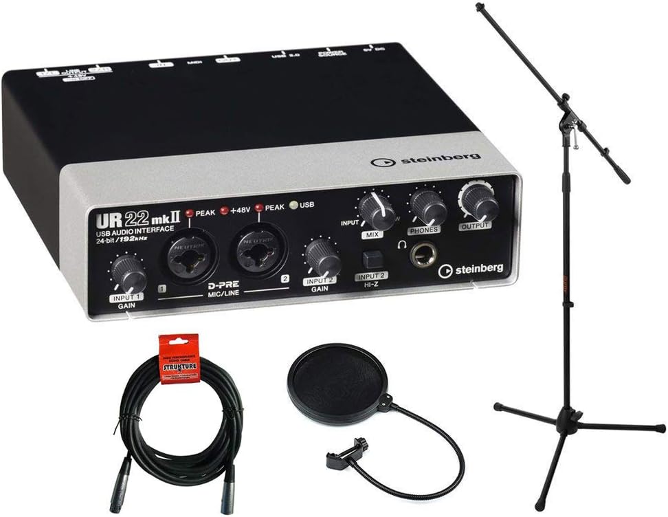 USB 2.0 Audio Interface with Microphone Stand, XLR Cable & Pop Filter Kit K1078