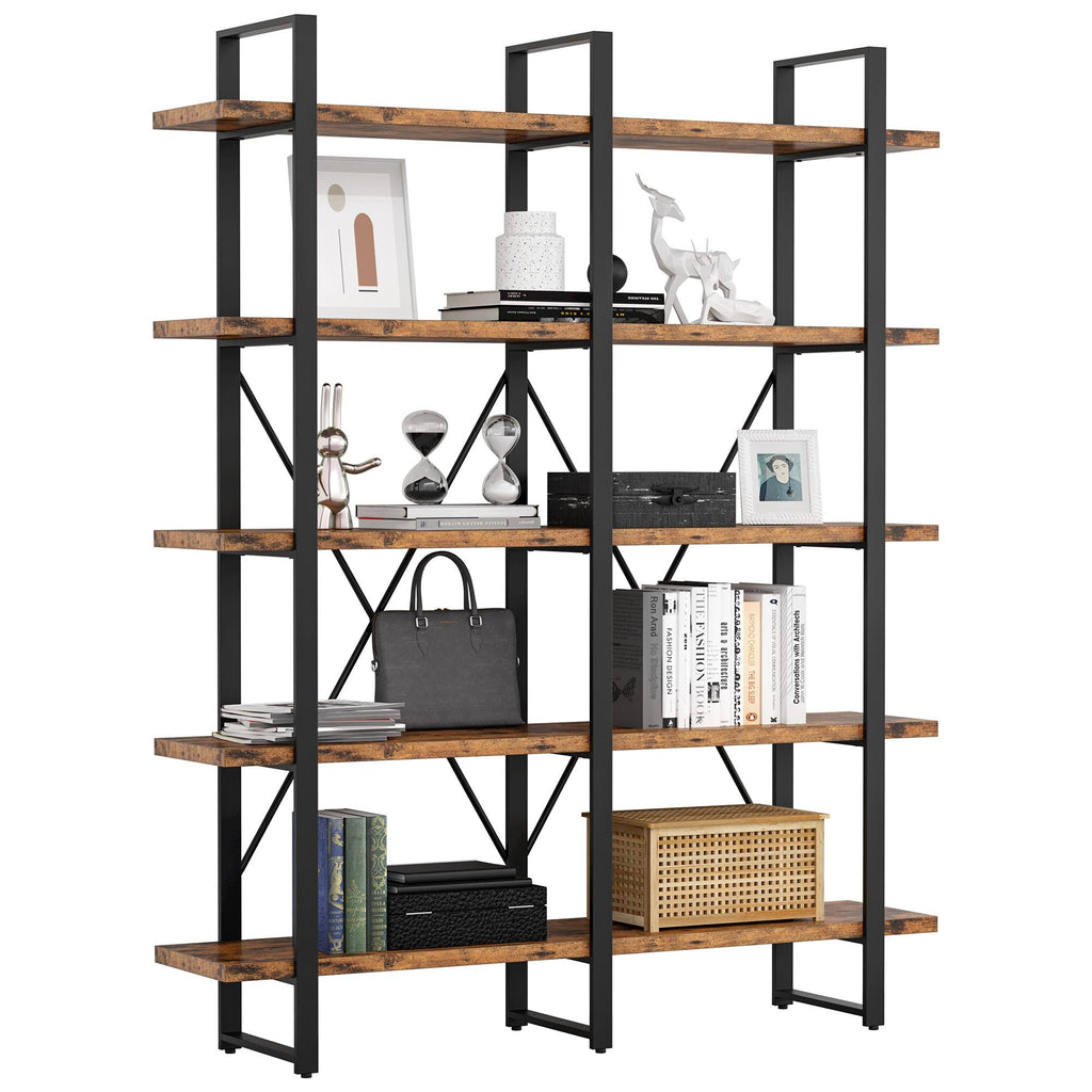Industrial 5 Tier Wood and Metal Bookshelf G725