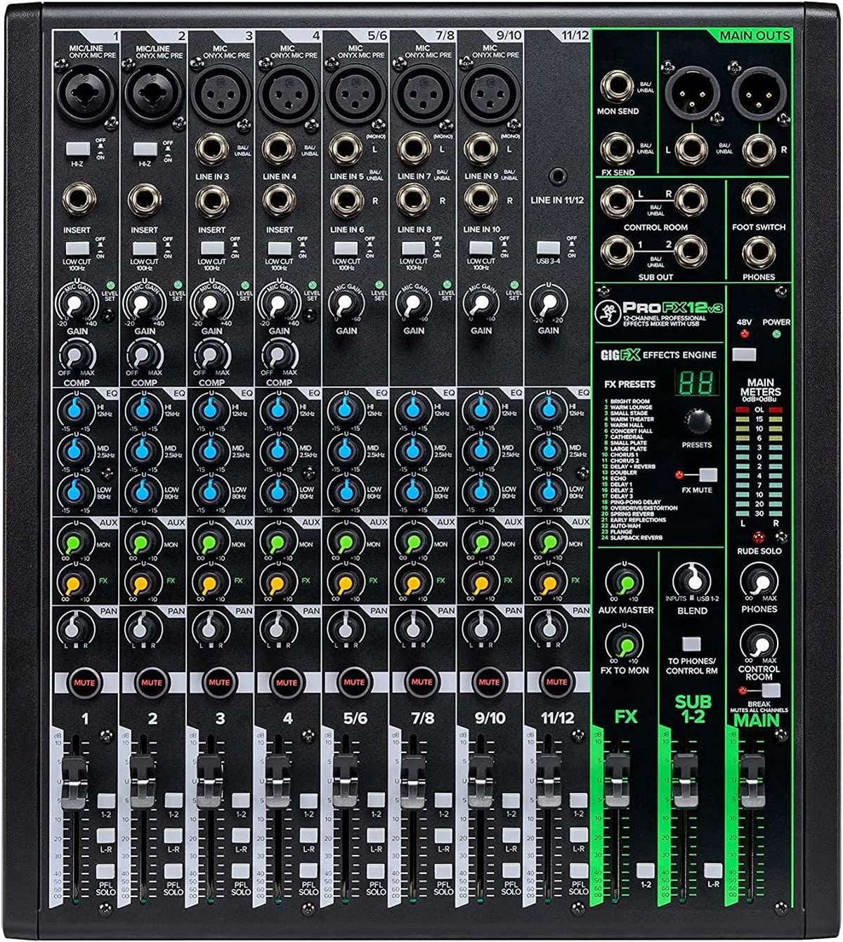 12-Channel Mixer with Headphone Amp, 4 XLR Cables, and 2 Breakout Cables Bundle Q394