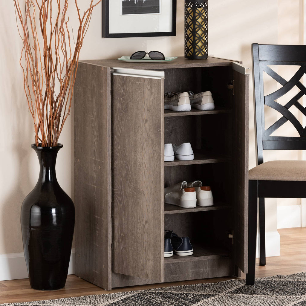 Weathered Oak Finished Wood 2-Door Shoe Cabinet I9964