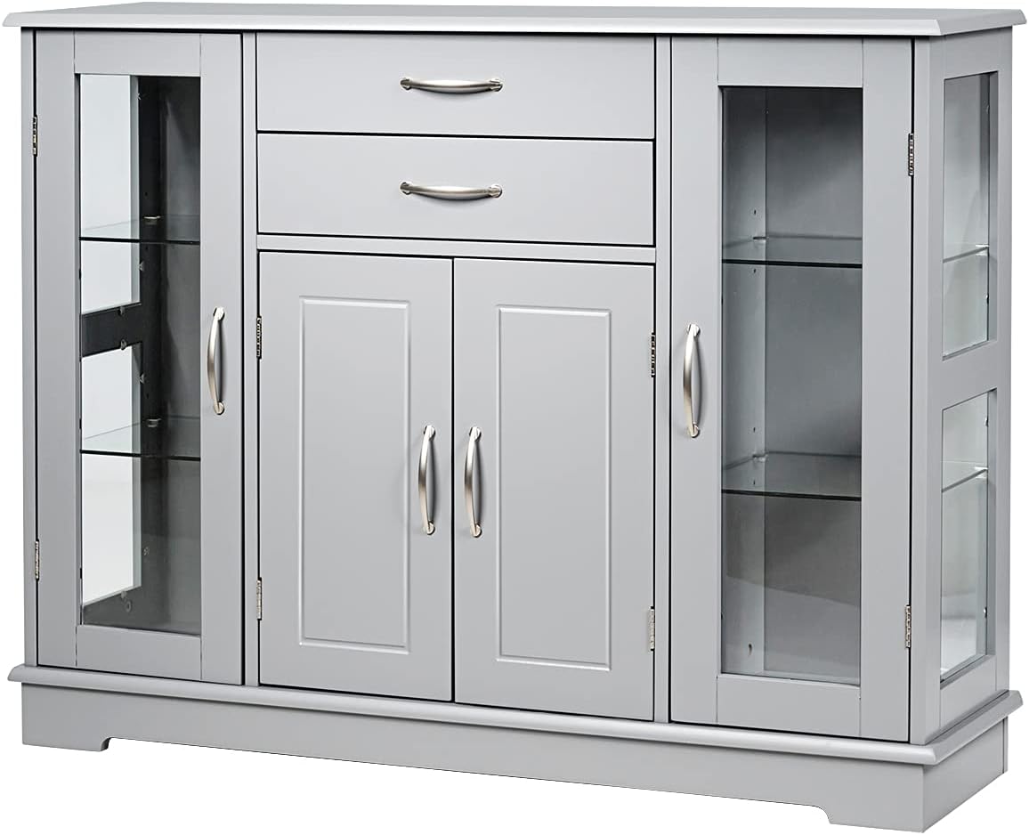 Gray Dining Sideboard Buffet with Glass Door P19526
